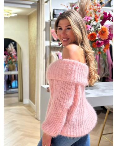 Off shoulder trui fluffy zachtaanvoelend one size
