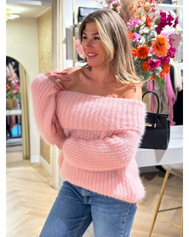 Off shoulder trui fluffy zachtaanvoelend one size