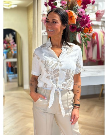 Blouse Leaves Wit Taupe