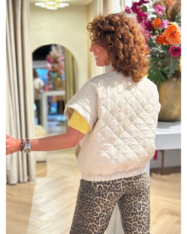Bodywarmer kapmouw Beige kleur ruitpatroon