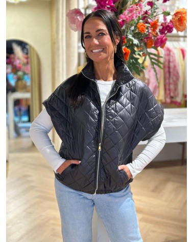 Bodywarmer kapmouw zwart ruitpatroon