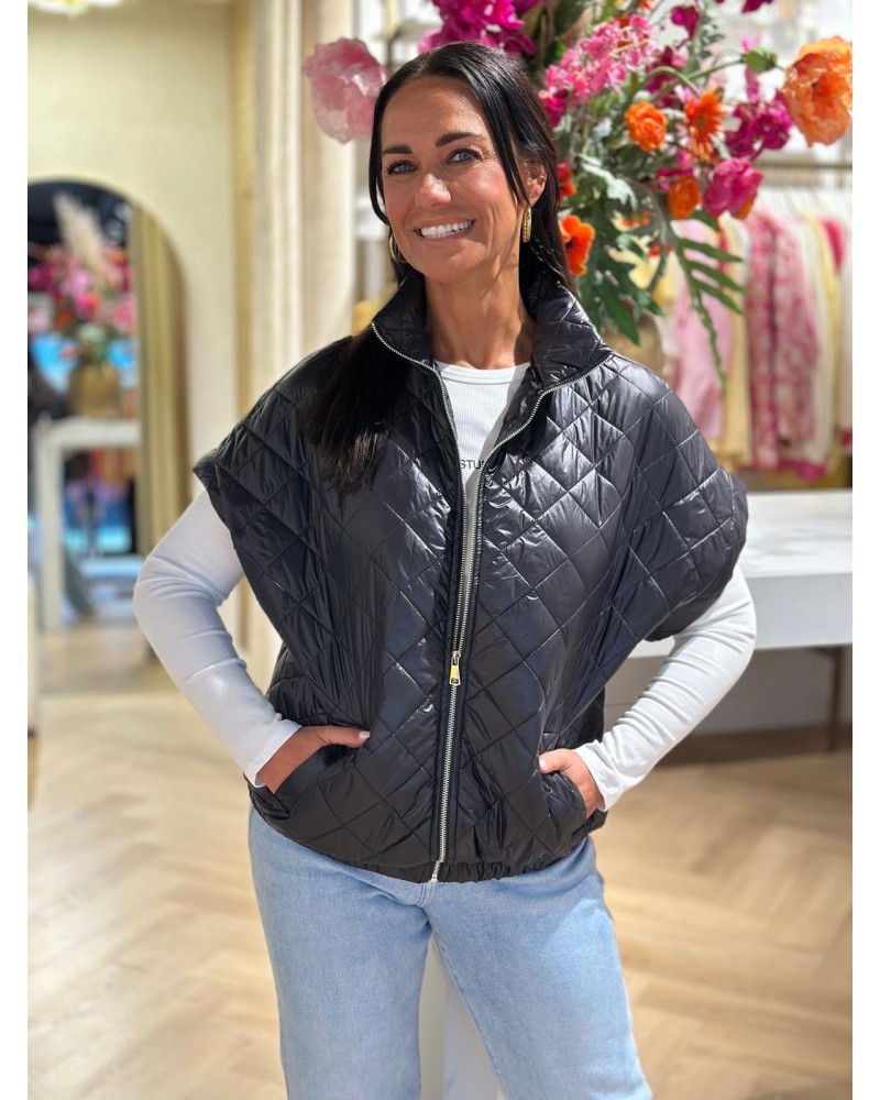 Bodywarmer kapmouw zwart ruitpatroon