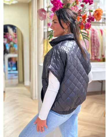 Bodywarmer kapmouw zwart ruitpatroon