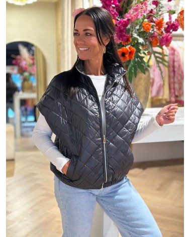 Bodywarmer kapmouw zwart ruitpatroon