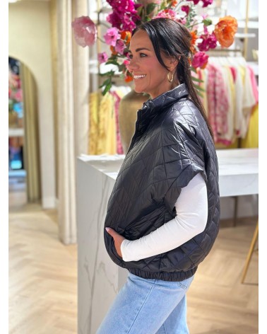 Bodywarmer kapmouw zwart ruitpatroon