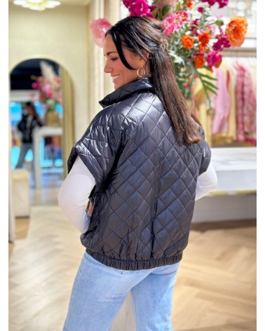 Bodywarmer kapmouw zwart ruitpatroon