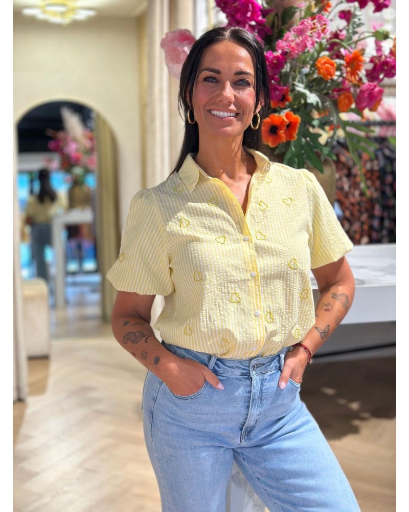 Blouse Hart Geel Korte Mouw