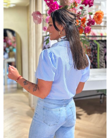 Ambika Blouse Strepen Strass steentjes powmouwen