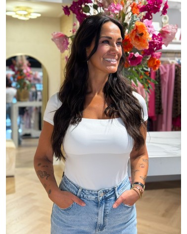 Witte Top Basic Travelstof Korte Mouw