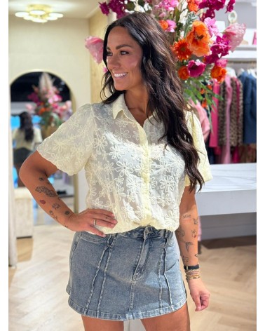 Blouse Bloom Kort Mouw Geel