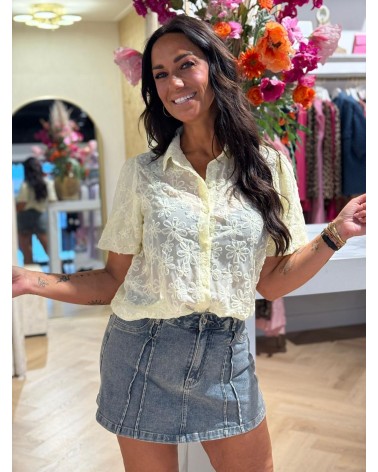 Blouse Bloom Kort Mouw Geel