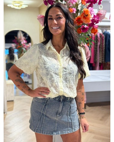 Blouse Bloom Kort Mouw Geel