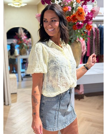 Blouse Bloom Kort Mouw Geel