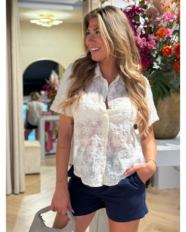 Blouse Bloom Kort Mouw Creme