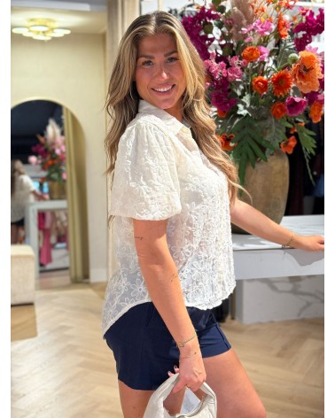 Blouse Bloom Kort Mouw Creme
