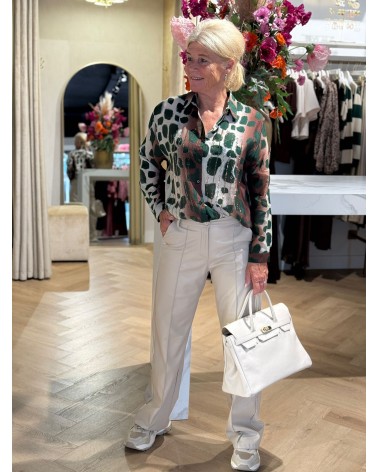 Broek Leatherlook Beige Recht Model.