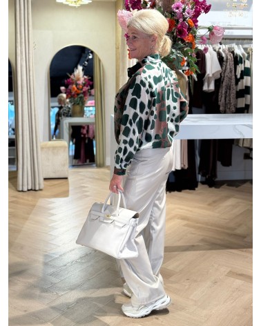 Broek Leatherlook Beige Recht Model.