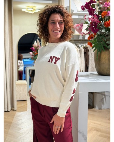 Trui New York Creme Bordeaux