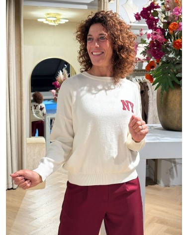 Trui New York Creme Bordeaux
