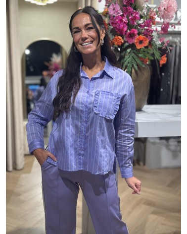 Blouse Ruffle Stripe Lila