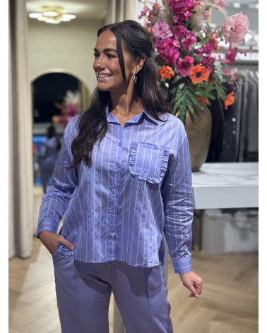 Blouse Ruffle Stripe Lila