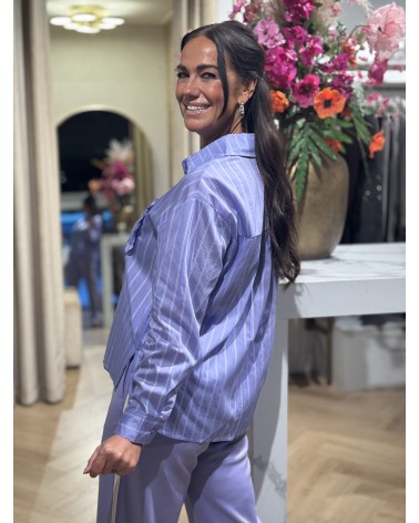 Blouse Ruffle Stripe Lila