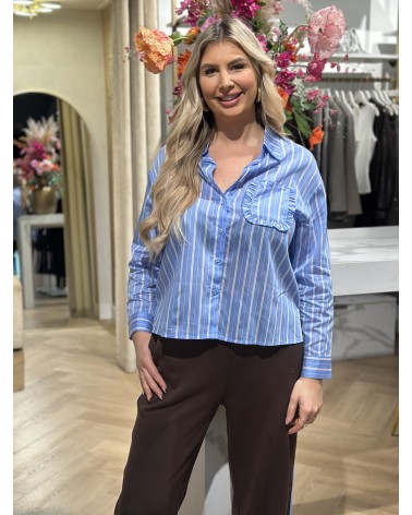 Blouse Ruffle Blauw Stripe