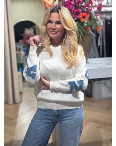 Trui New York Crème Blauw