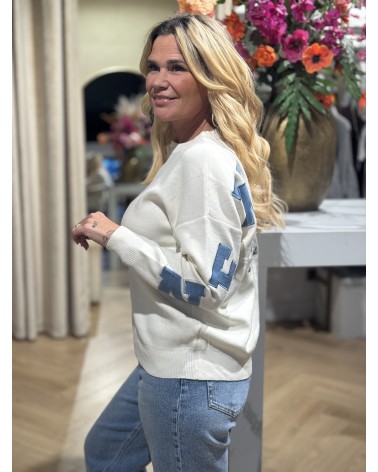 Trui New York Crème Blauw