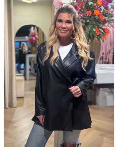 Leather Look Blazer zwart