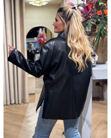 Leather Look Blazer zwart