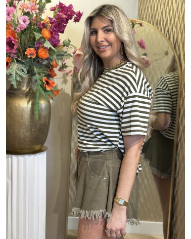 T-Shirt Stripe Creme Groen