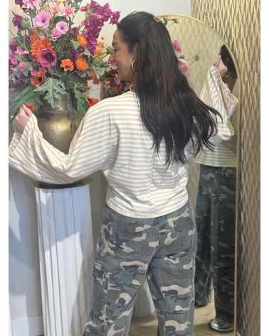 T-Shirt Stripe Creme Zand