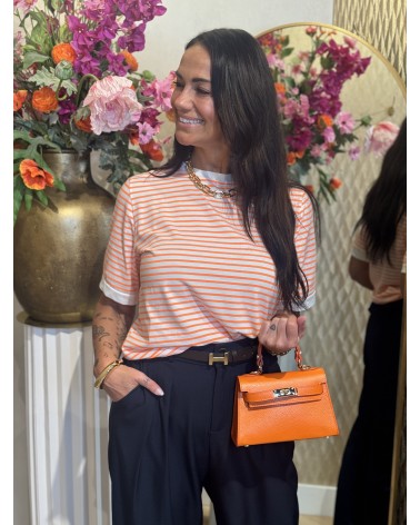 T-shirt Stripe Wit Neon Oranje