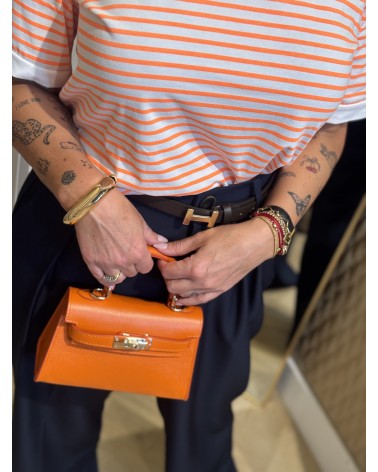 T-shirt Stripe Wit Neon Oranje
