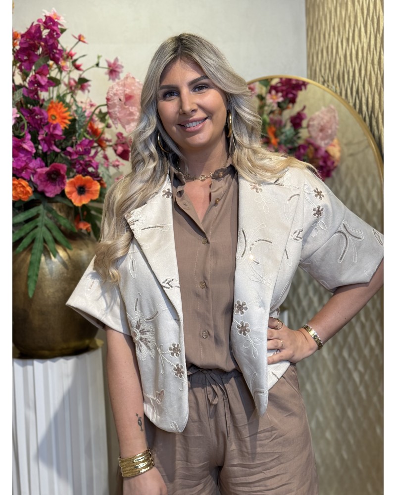 Jacket Flower Suede Beige
