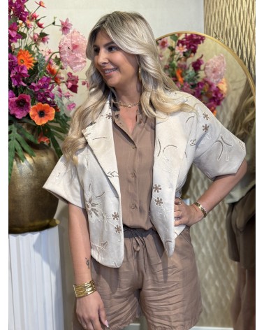 Jacket Flower Suede Beige