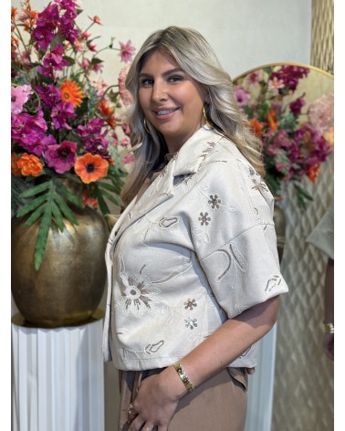 Jacket Flower Suede Beige