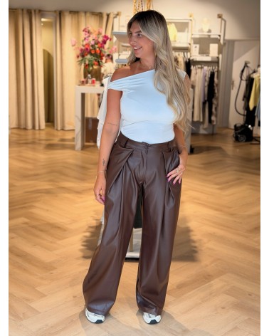 Broek Leatherlook Wide Leg Bruin