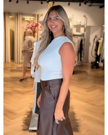 Broek Leatherlook Wide Leg Bruin